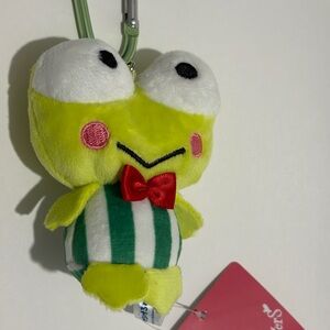 Sanrio Keroppi Plush with Clip - Green, White, and Red